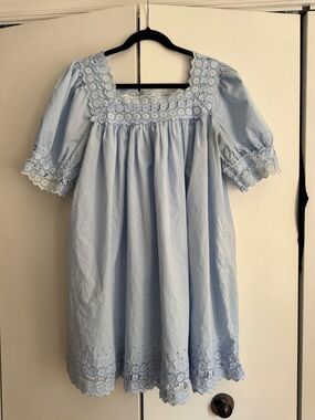Doên - Light Blue Eyelet Square Neck Dress XL